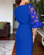 3D Polka Dot Mesh Lantern Sleeve Mid-Length Office Dress