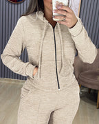 Two-Piece Ensemble Featuring Long-Sleeve Hoodie and Straight-Leg Pants