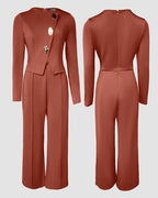 Golden Button Front Overalls with Zip-Back Two-Piece Jumpsuit