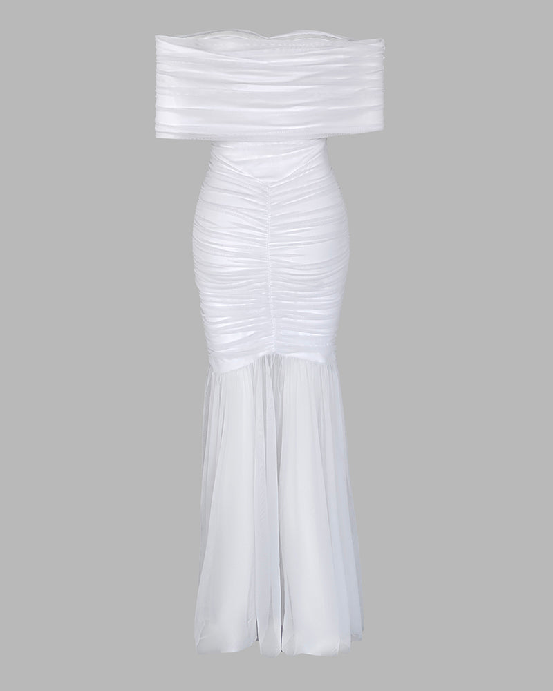 Off-Shoulder Ruched Waist Mermaid Evening Gown