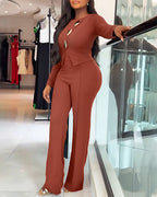 Golden Button Front Overalls with Zip-Back Two-Piece Jumpsuit