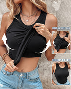 Round Neck Ribbed Tank Top with Integrated Bra