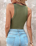 Round Neck Ribbed Tank Top with Integrated Bra