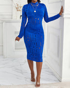 Mock Neck Long Sleeve Cut-Out Bodycon Party Dress