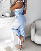 2-Piece High Neck Sleeveless Top and Cuffed Cargo Pants Set