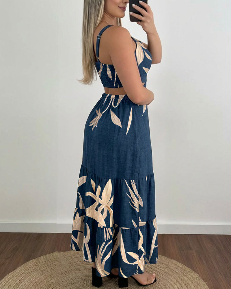 Ruffle Hem Maxi Dress with Adjustable Strap and Waist Cutout