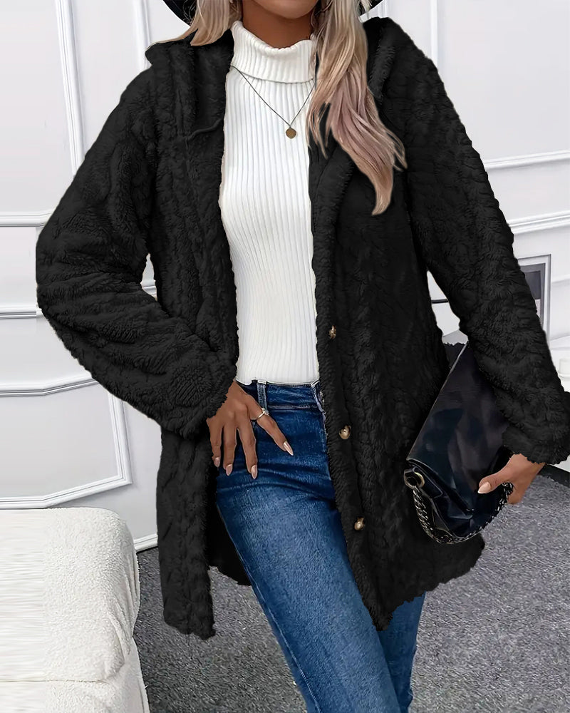 Argyle Hooded Teddy Coat with Buttoned Slits