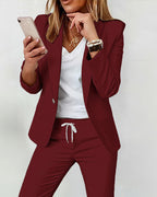 2-Piece Shawl Collar Blazer Set with Slim Fit Drawstring Pants