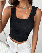 Floral Jacquard Square Neck Crop Top with Thick Straps