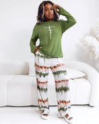 "2-Piece Ombre Pants and Letter Print Top Casual Ensemble"