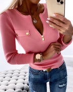 Half-Zip Ribbed Knit Crewneck Sweater with Flap Detail Pullover.