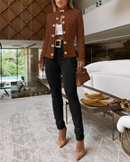 Argyle & Cable Textured Double-Breasted Coat with Metal Button Stand