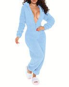 3D Ear-Buttoned Fluffy Lounge Jumpsuit with Practical Features