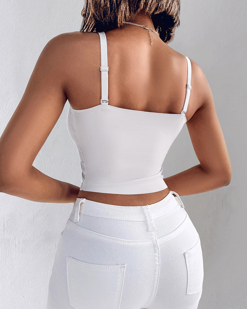2-Pack Women's Lace V-Neck Camisole Bralettes with Adjustable Straps