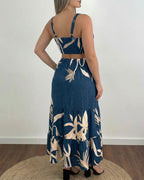 Ruffle Hem Maxi Dress with Adjustable Strap and Waist Cutout