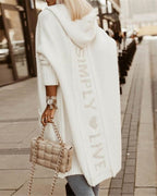 Hooded Heart Pattern Oversized Cardigan with Open Front