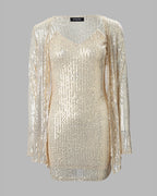 2-Piece Sequin Bodycon Set with Deep V-Neck Party Cardigan