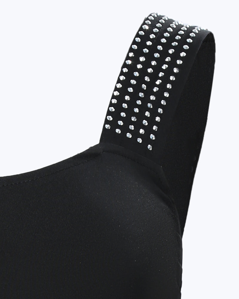 Thick Strap Tank Top with Rhinestone Embellishments