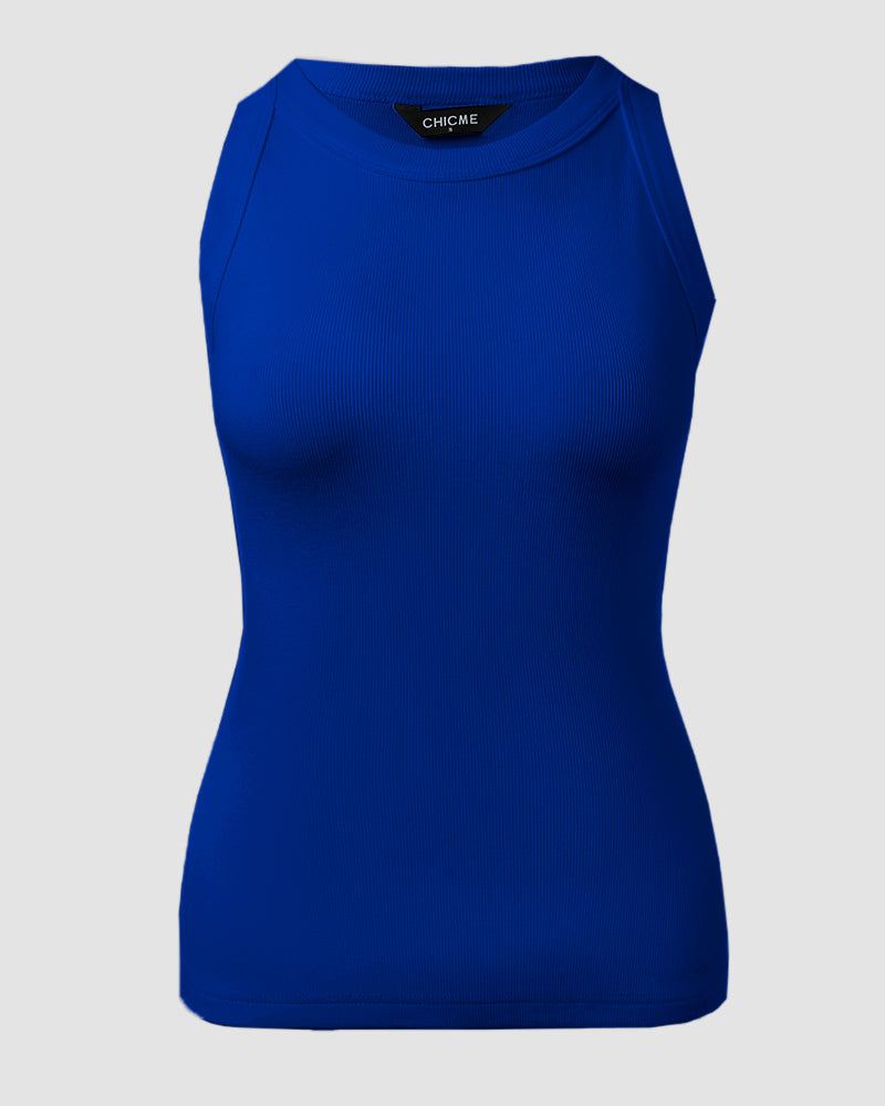 3-Pack Knit Racerback Tank Tops, Round Neck, Thick Straps