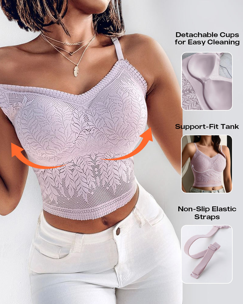 Lace V-Neck Spaghetti Strap Bralette - Sexy Soft Crop Cami