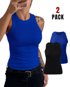 2-Pack Ribbed Racerback Tank Tops, Round Neck, No Bra Pads