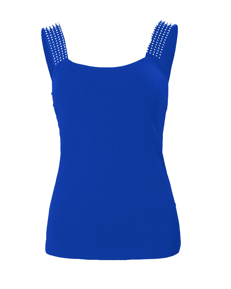 Thick Strap Tank Top with Rhinestone Embellishments