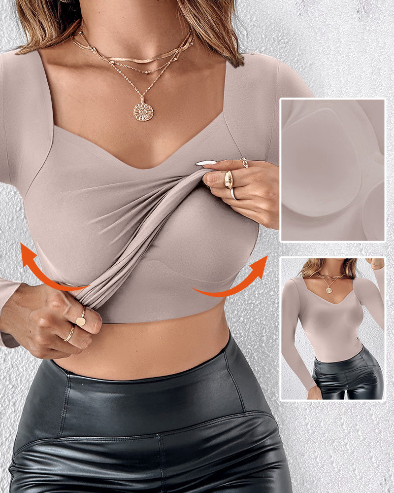 ContourX V-Neck Seamless Shapewear Tank: High-Stretch Slim-Fit Long Sleeve Tops