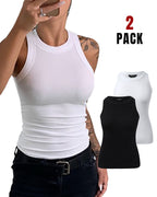 2-Pack Ribbed Racerback Tank Tops, Round Neck, No Bra Pads