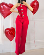 Asymmetrical Strapless Overalls with Metal Button Accents