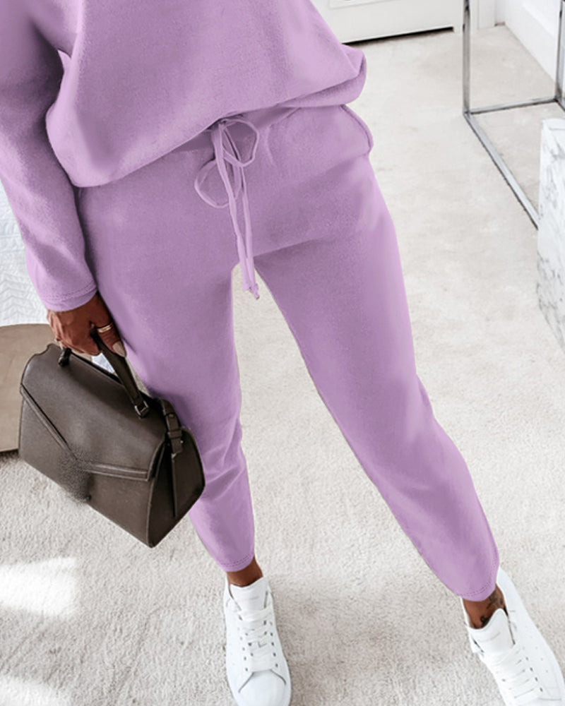 2-Piece Asymmetrical Neck Sweater and Drawstring Slim-Fit Pants Set