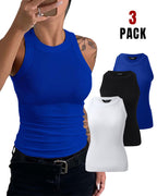 3-Pack Knit Racerback Tank Tops, Round Neck, Thick Straps