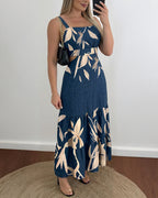 Ruffle Hem Maxi Dress with Adjustable Strap and Waist Cutout