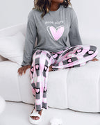 "Sweet Dreams" Heart Print Top with Plaid Pajamas, 2-Piece Set