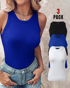 3-Pack Knit Racerback Tank Tops, Round Neck, Thick Straps