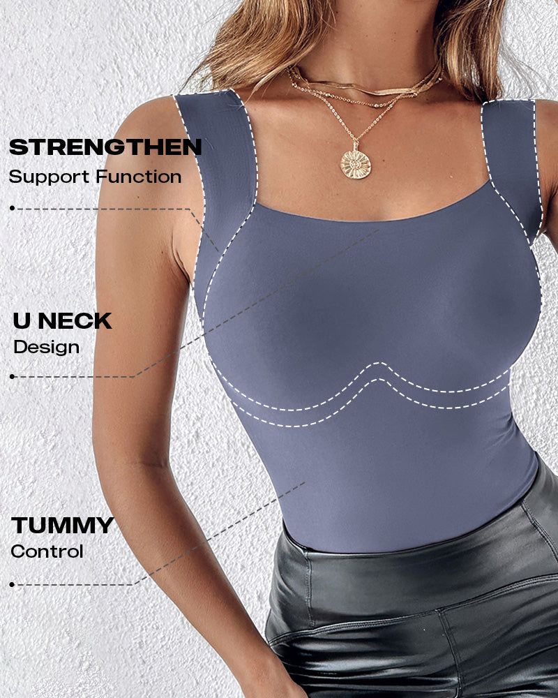 Seamless U-Neck Sleeveless Tank with Built-In Bra for Layering