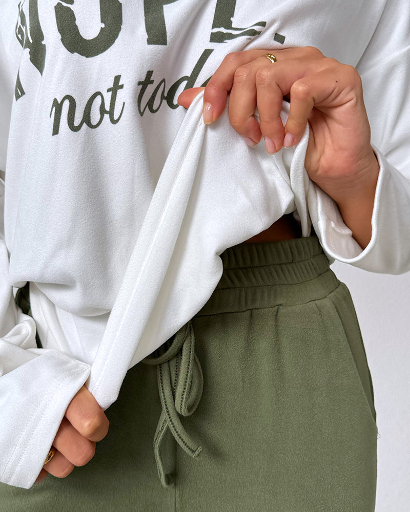 "Nope. Not Today" Asymmetric Neckline Top and Fitted Pants Set