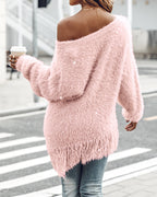 V-Neck Long Sleeve Tassel Fringe Pullover Sweater for Fall/Winter