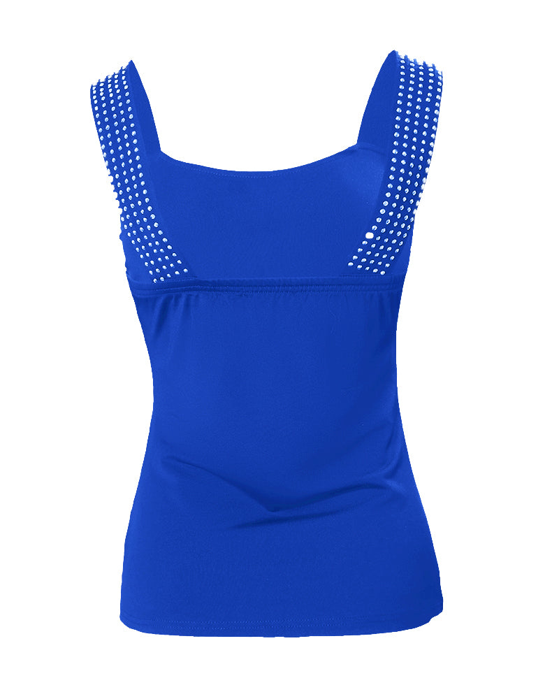 Thick Strap Tank Top with Rhinestone Embellishments