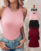 3-Pack Knit Racerback Tank Tops, Round Neck, Thick Straps
