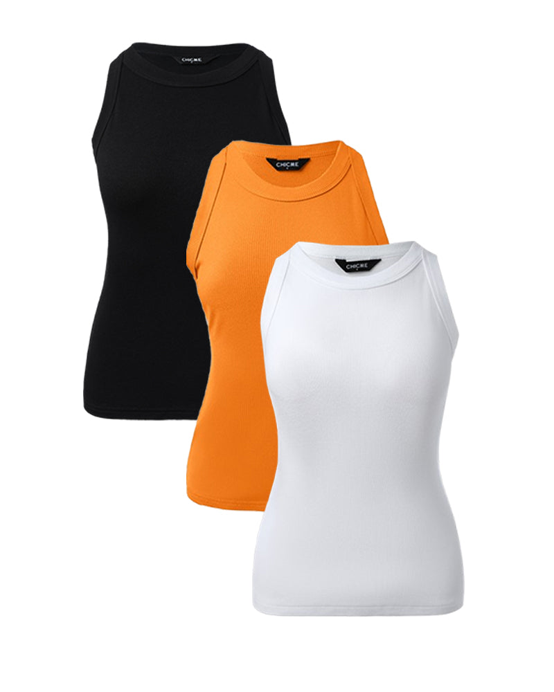 3-Pack Knit Racerback Tank Tops, Round Neck, Thick Straps