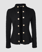 Argyle & Cable Textured Double-Breasted Coat with Metal Button Stand