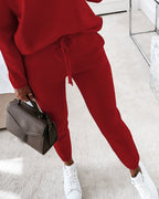 2-Piece Asymmetrical Neck Sweater and Drawstring Slim-Fit Pants Set