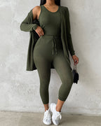3-Piece Lounge Set: Tank Top, Open Coat, Comfort Pants