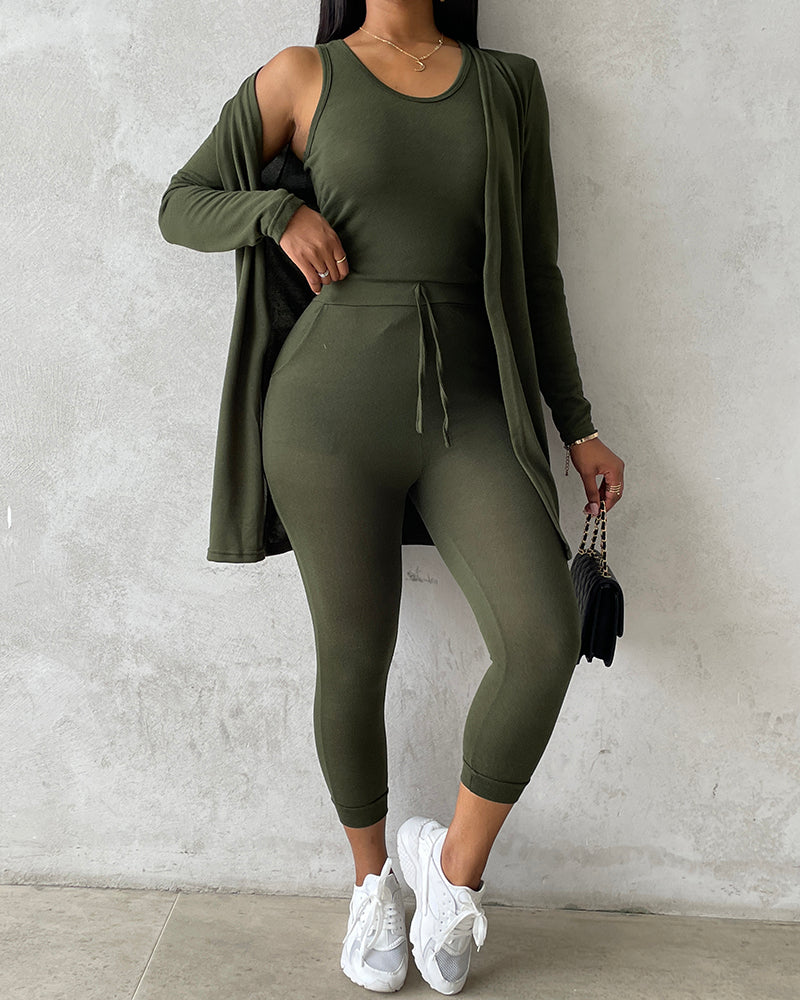 3-Piece Lounge Set: Tank Top, Open Coat, Comfort Pants