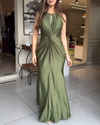 Satin Sleeveless Mermaid Dress with Hollow-Out Twist Front Detail