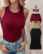 3-Pack Knit Racerback Tank Tops, Round Neck, Thick Straps