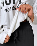 "Nope. Not Today" Asymmetric Neckline Top and Fitted Pants Set