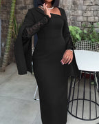 Asymmetrical Lace Dress with Split Sleeves and Back Zipper