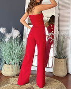 Asymmetrical Strapless Overalls with Metal Button Accents