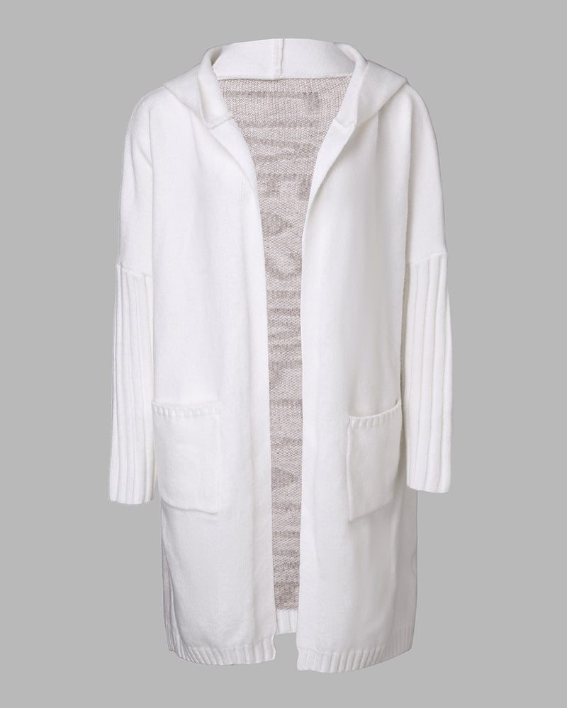 Hooded Heart Pattern Oversized Cardigan with Open Front